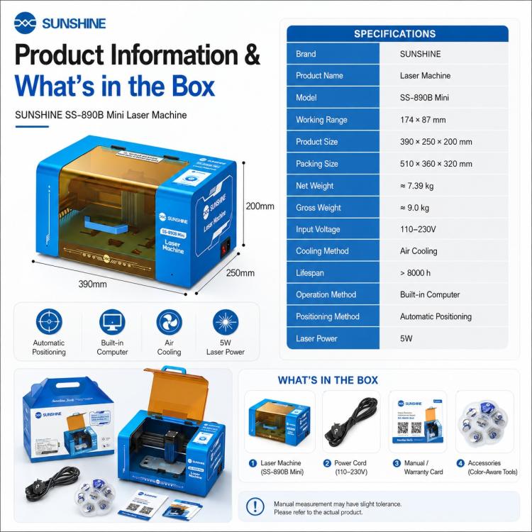 Macchina per la rimozione di schermi con laser SUNSHINE SS-890B Mini, AU Plug, EU Plug, UK Plug, US Plug