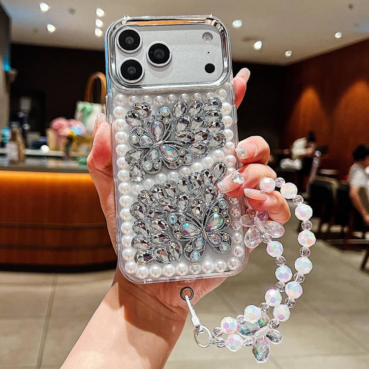Custodia acrilico con perle e farfalla per iPhone 17 Pro Max