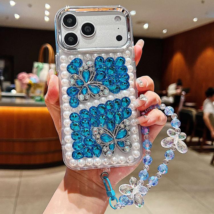 Custodia acrilico con perle e farfalla per iPhone 17 Pro Max