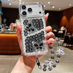 Custodia acrilico con perle e farfalla per iPhone 17 Pro Max