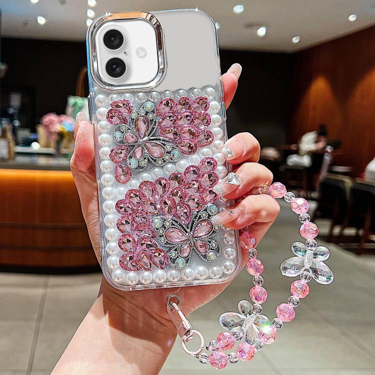 Custodia acrilico con perle e farfalla per iPhone 17 Pro Max