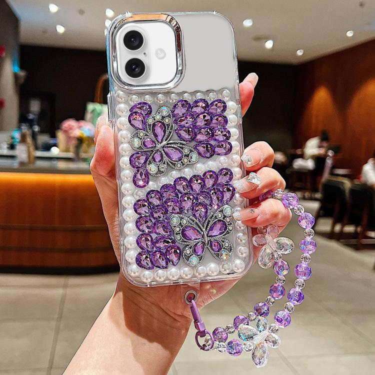 Custodia acrilico con perle e farfalla per iPhone 17 Pro Max