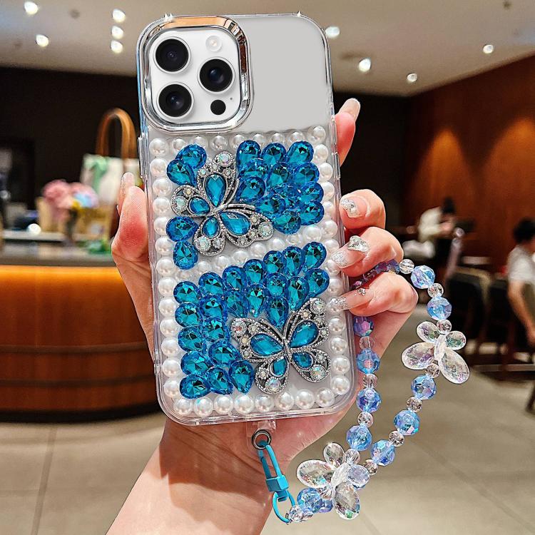 Custodia acrilico con perle e farfalla per iPhone 17 Pro Max