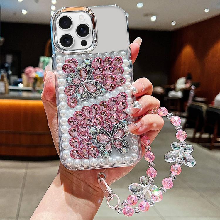 Custodia acrilico con perle e farfalla per iPhone 17 Pro Max