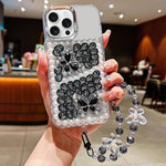 Custodia acrilico con perle e farfalla per iPhone 17 Pro Max