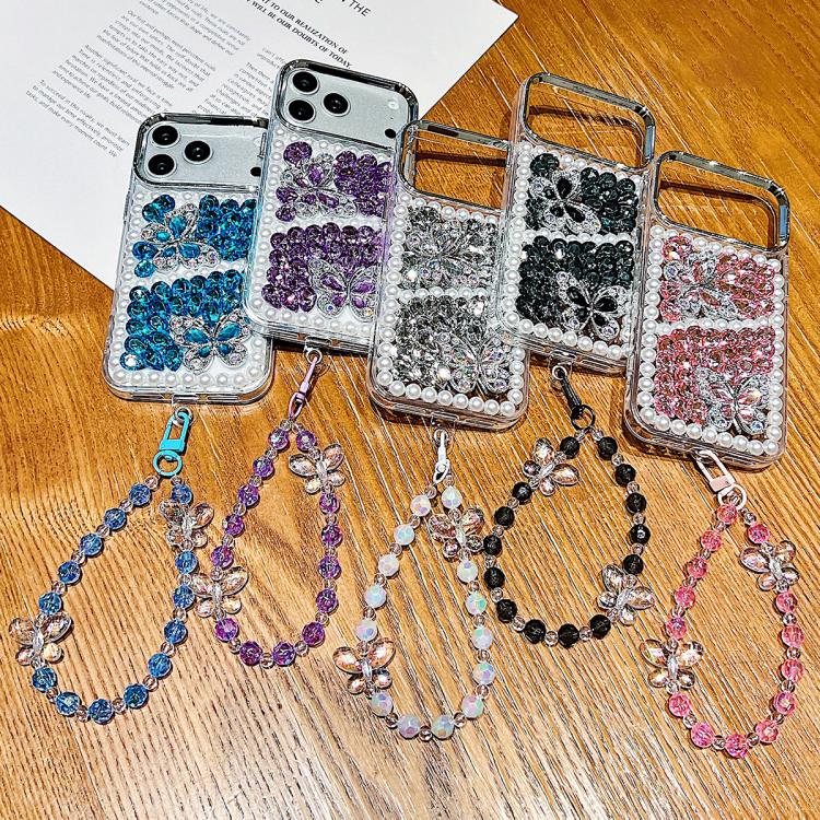 Custodia acrilico con perle e farfalla per iPhone 17 Pro Max