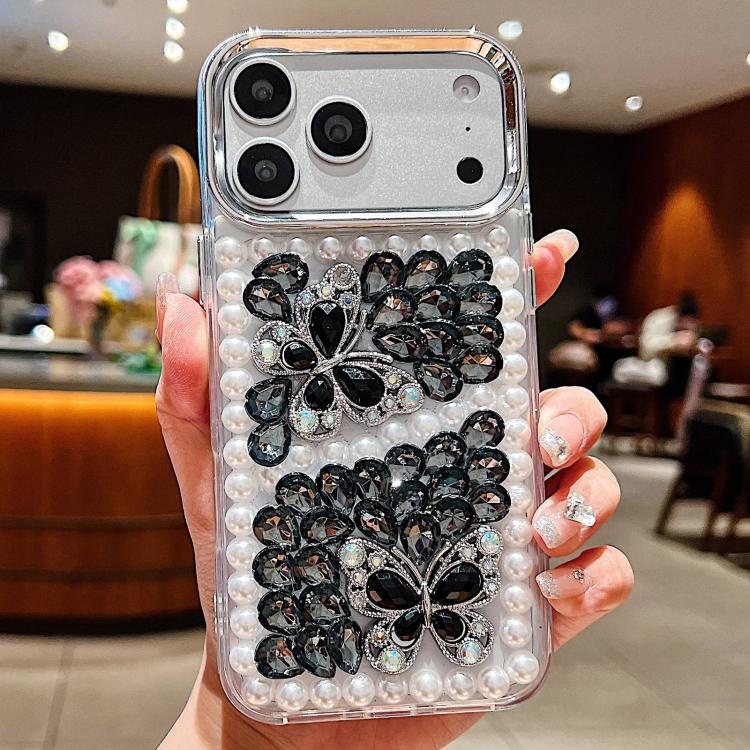 Custodia acrilico con perle e farfalla per iPhone 17 Pro Max