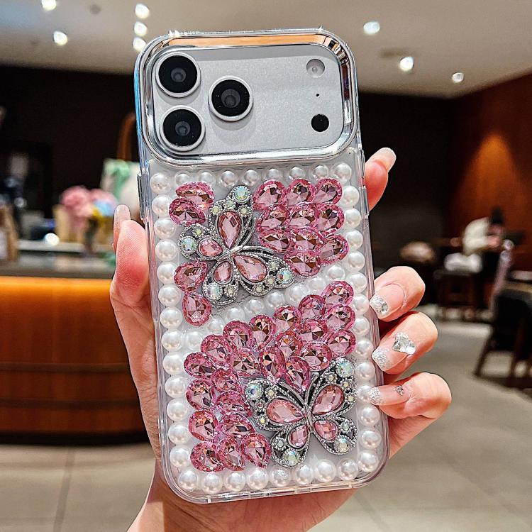 Custodia acrilico con perle e farfalla per iPhone 17 Pro Max