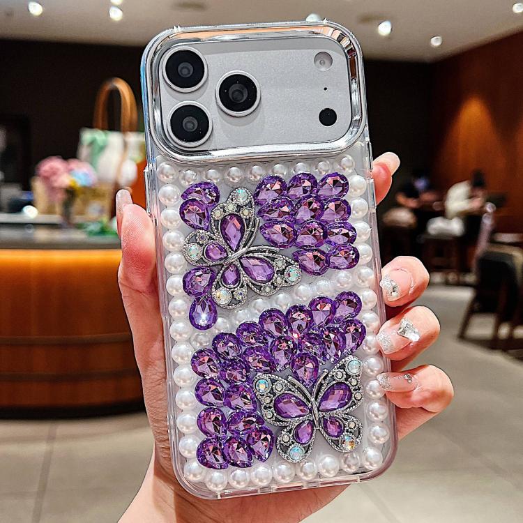 Custodia acrilico con perle e farfalla per iPhone 17 Pro Max