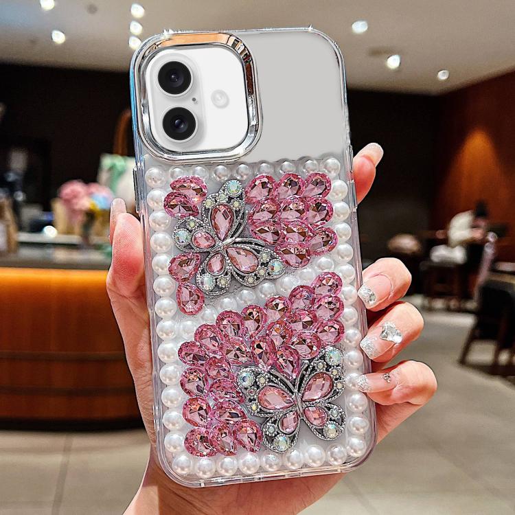 Custodia acrilico con perle e farfalla per iPhone 17 Pro Max