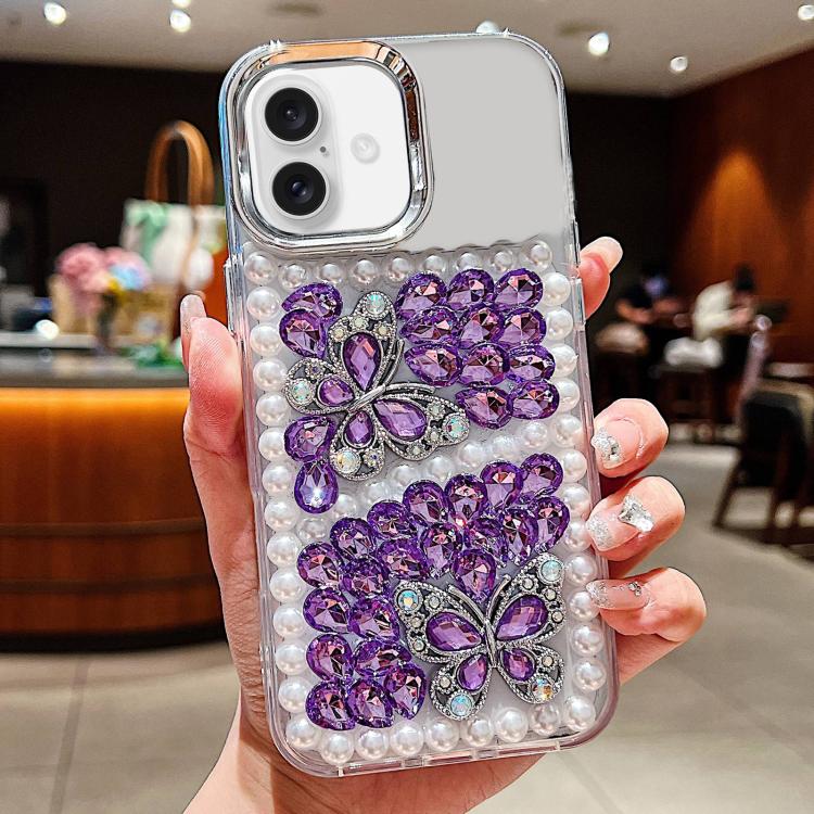 Custodia acrilico con perle e farfalla per iPhone 17 Pro Max