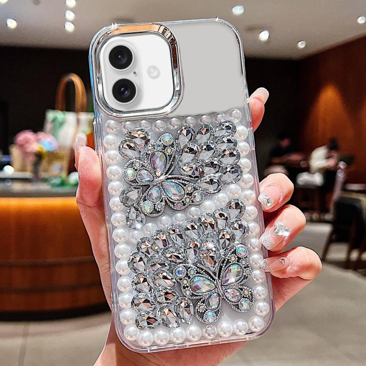 Custodia acrilico con perle e farfalla per iPhone 17 Pro Max