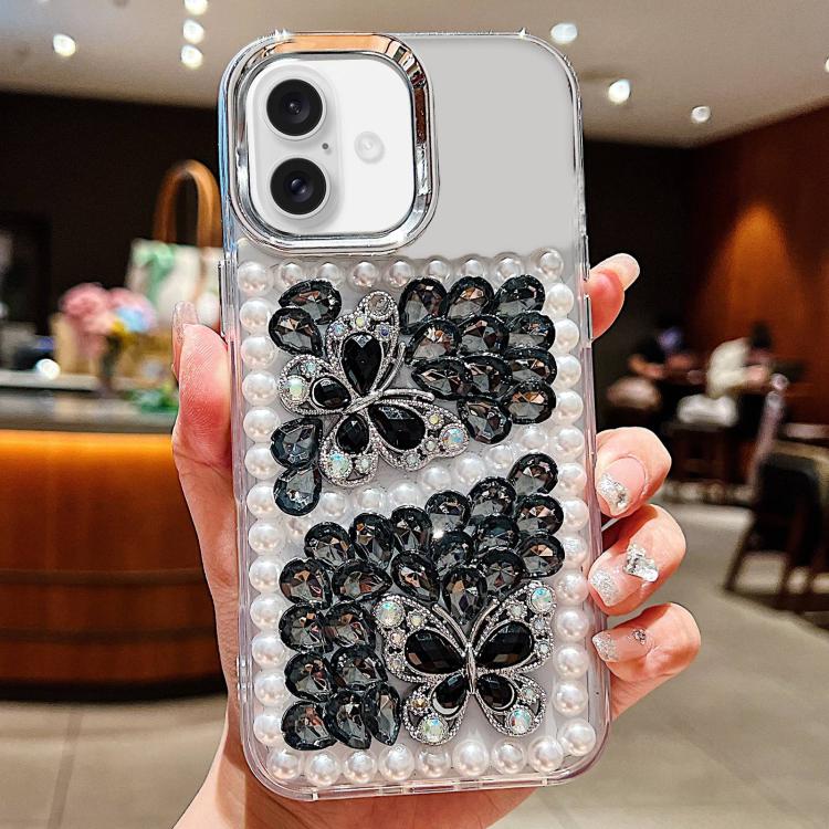 Custodia acrilico con perle e farfalla per iPhone 17 Pro Max