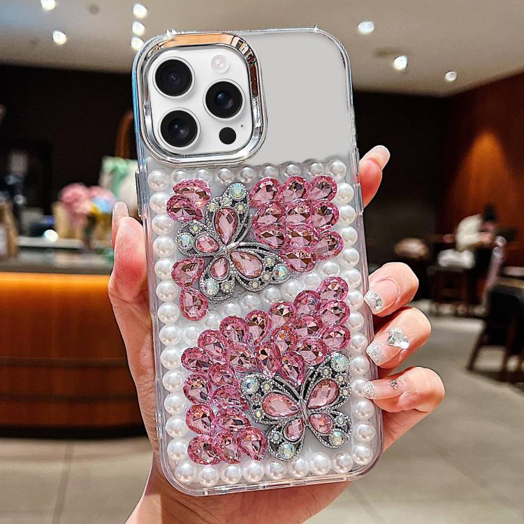 Custodia acrilico con perle e farfalla per iPhone 17 Pro Max