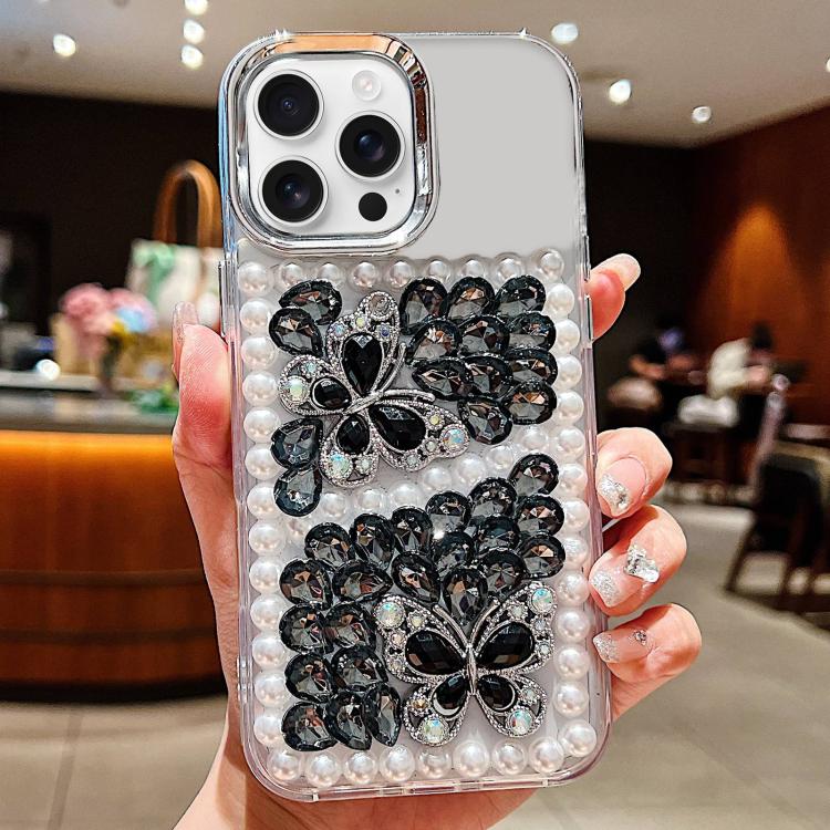 Custodia acrilico con perle e farfalla per iPhone 17 Pro Max