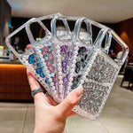 Custodia acrilico con perle e farfalla per iPhone 15 Pro Max