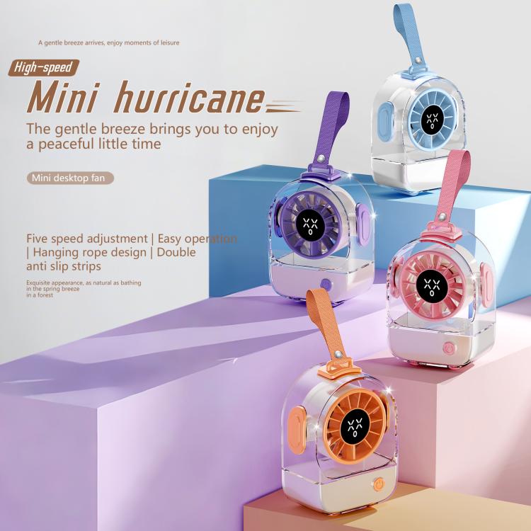Mini ventilatore da tavolo F8 trasparente con 5 velocità e display LED - immagine 5