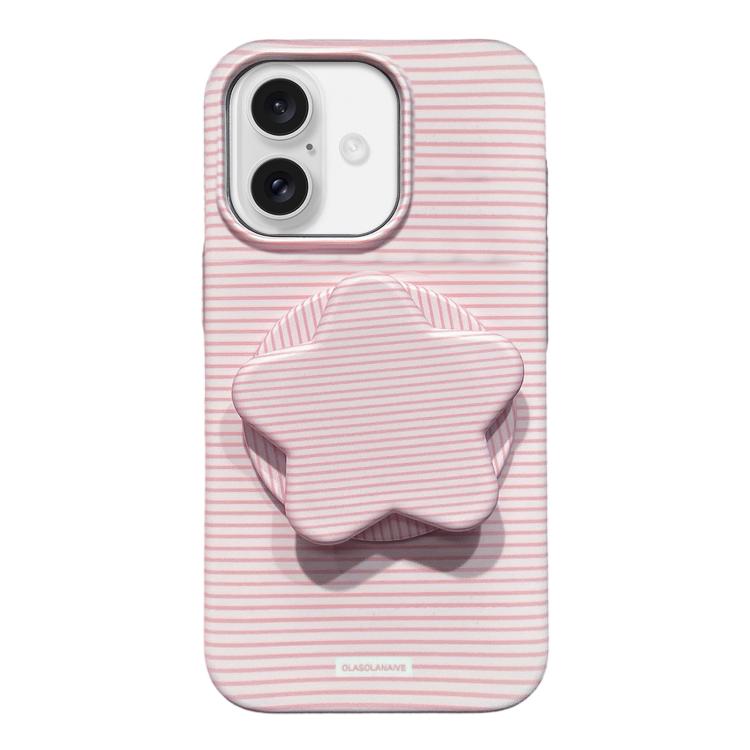 Custodia PC a righe Macaron con supporto per iPhone 16