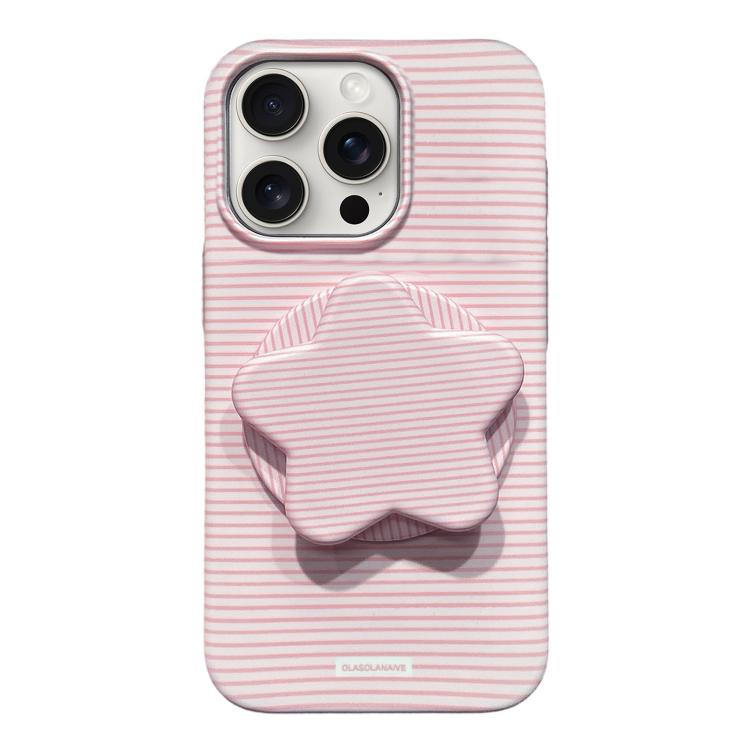Custodia PC a righe Macaron con supporto per iPhone 16