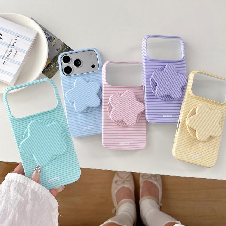 Custodia PC a righe Macaron con supporto per iPhone 16