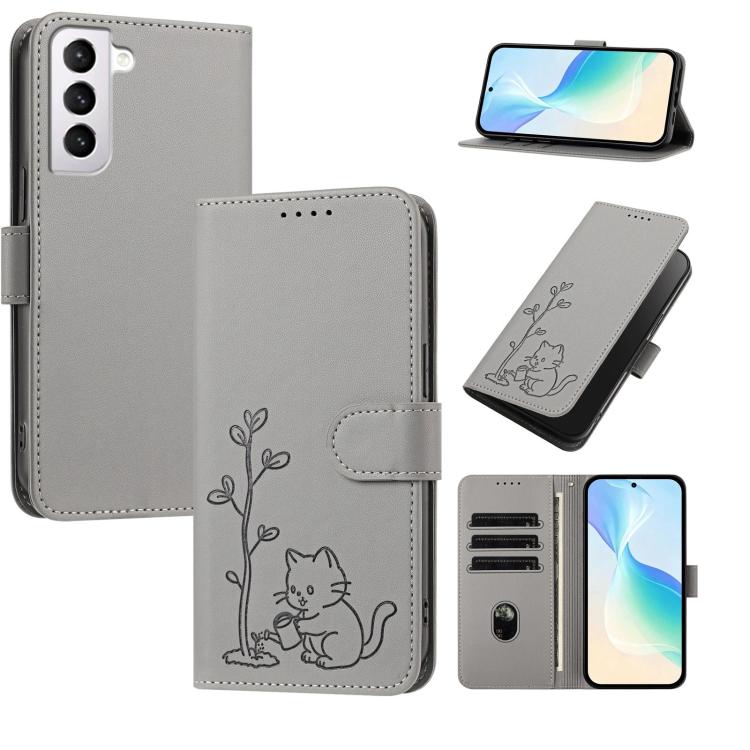 Custodia ecopelle con fibbia albero e gatto per Galaxy S21 e S21+ 5G
