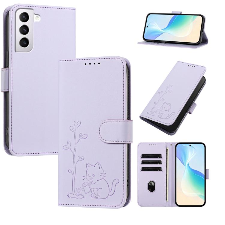 Custodia ecopelle con fibbia albero e gatto per Galaxy S21 e S21+ 5G