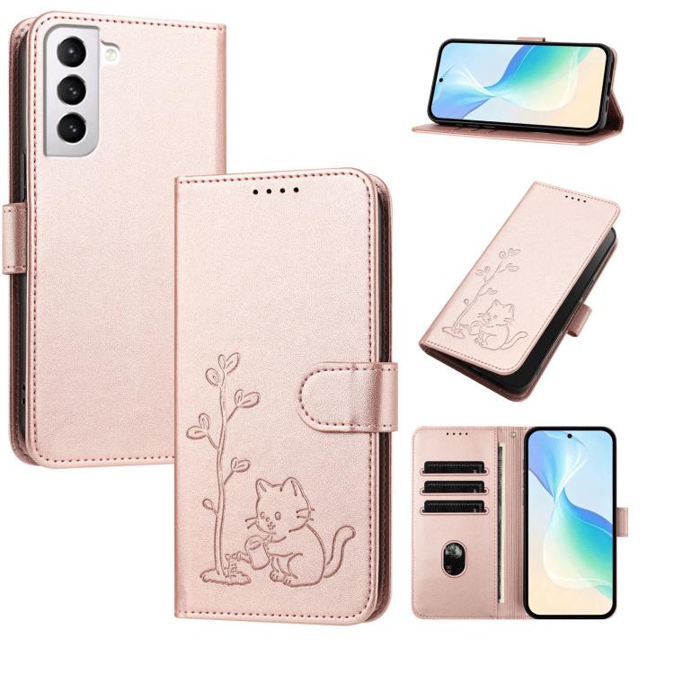 Custodia ecopelle con fibbia albero e gatto per Galaxy S21 e S21+ 5G
