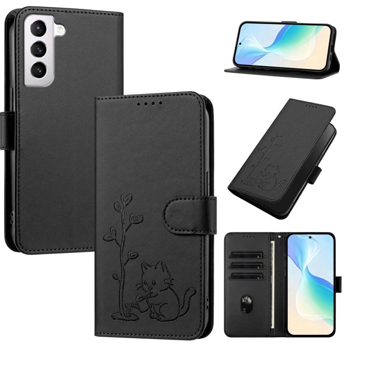 Custodia ecopelle con fibbia albero e gatto per Galaxy S21 e S21+ 5G