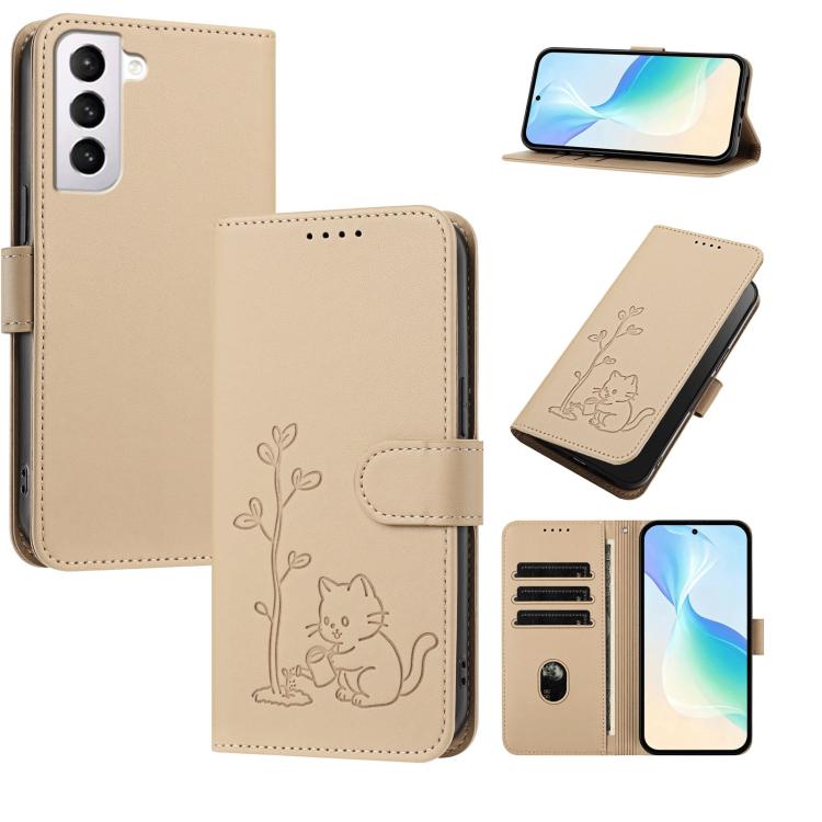Custodia ecopelle con fibbia albero e gatto per Galaxy S21 e S21+ 5G