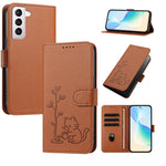 Custodia ecopelle con fibbia albero e gatto per Galaxy S21 e S21+ 5G
