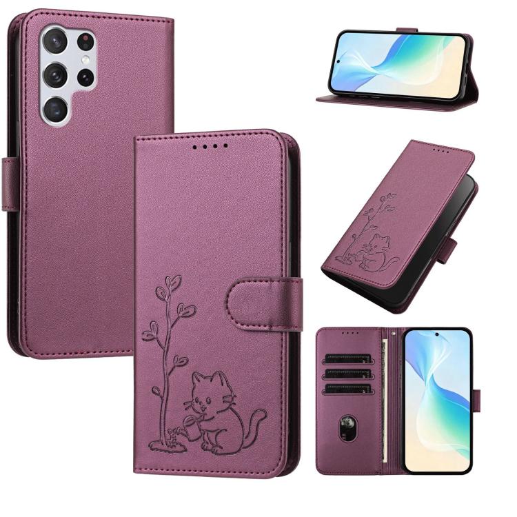 Custodia in ecopelle con fibbia a forma di albero e gatto per Galaxy S22 Ultra e