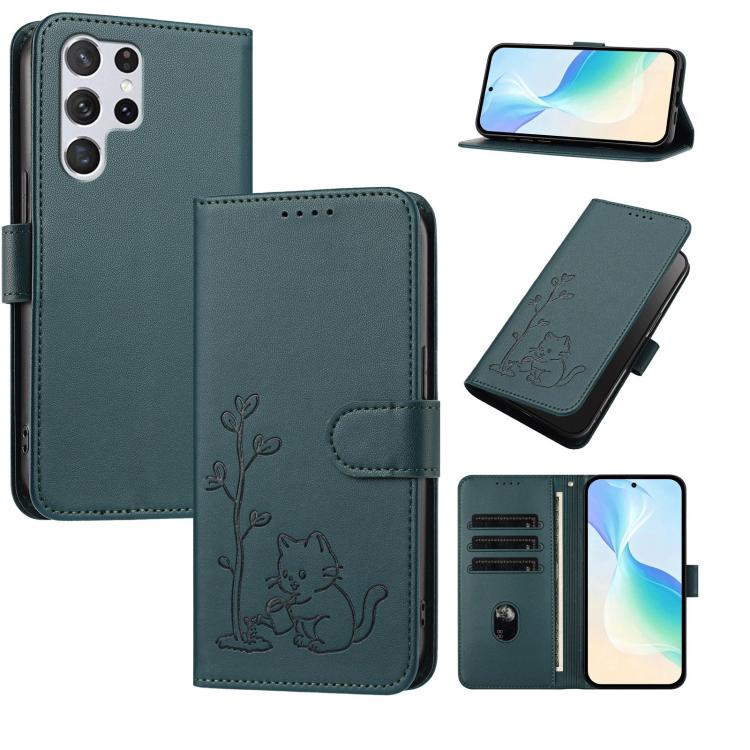 Custodia in ecopelle con fibbia a forma di albero e gatto per Galaxy S22 Ultra e