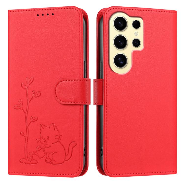Custodia in ecopelle con fibbia a forma di albero e gatto per Galaxy S24 Ultra e