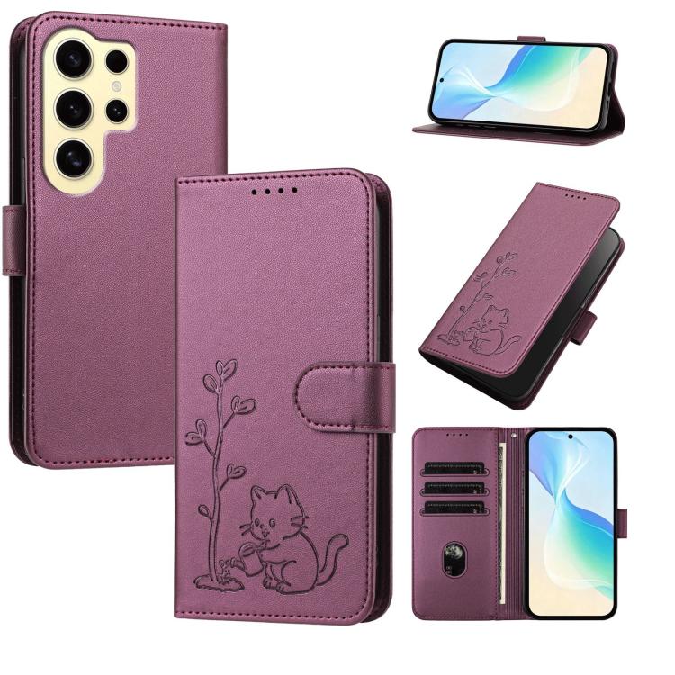Custodia in ecopelle con fibbia a forma di albero e gatto per Galaxy S24 Ultra e