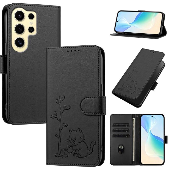 Custodia in ecopelle con fibbia a forma di albero e gatto per Galaxy S24 Ultra e