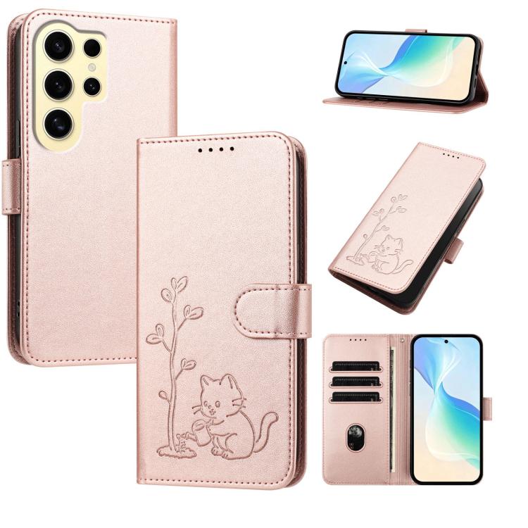 Custodia in ecopelle con fibbia a forma di albero e gatto per Galaxy S24 Ultra e