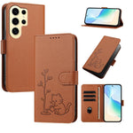 Custodia in ecopelle con fibbia a forma di albero e gatto per Galaxy S24 Ultra e