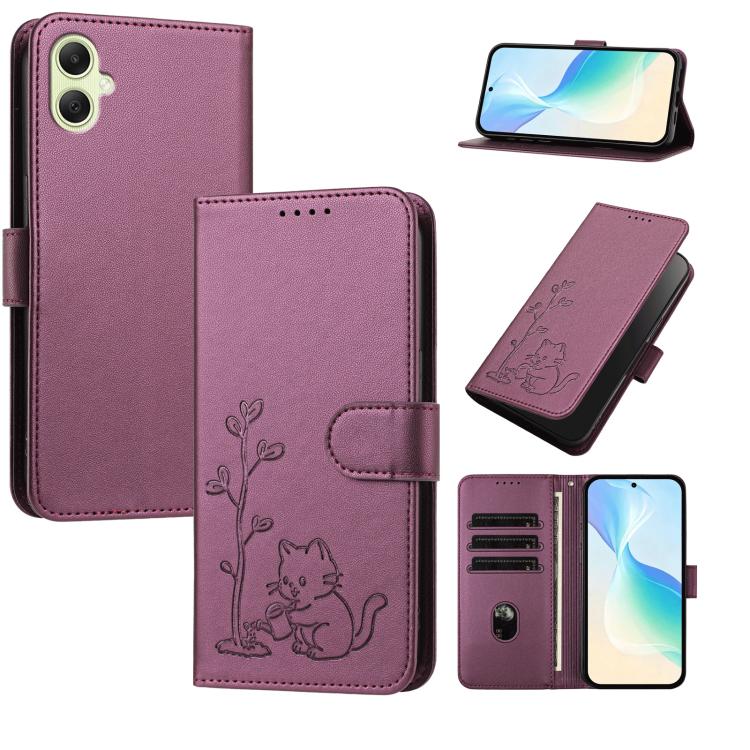 Custodia in ecopelle con fibbia a forma di albero e gatto per Galaxy A06 4G e