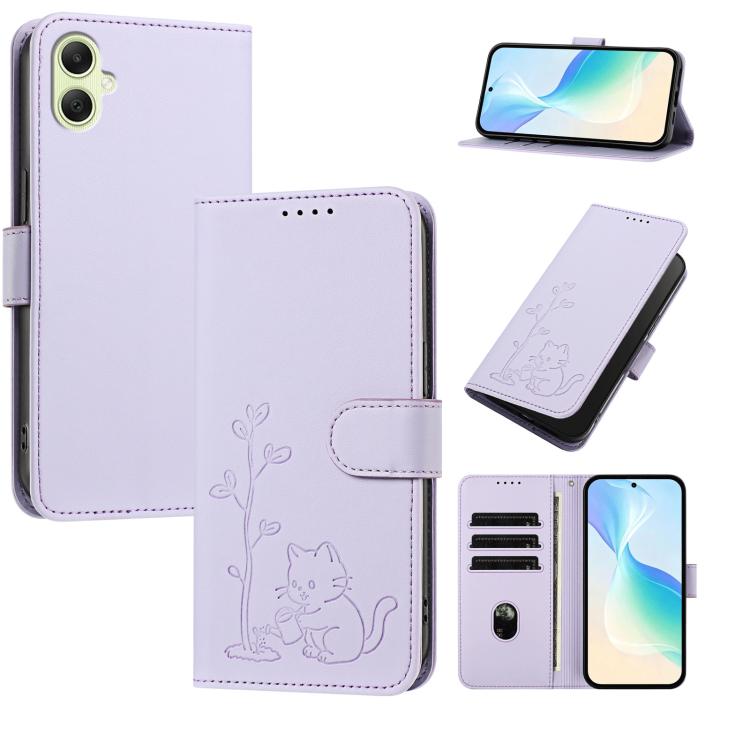 Custodia in ecopelle con fibbia a forma di albero e gatto per Galaxy A06 4G e
