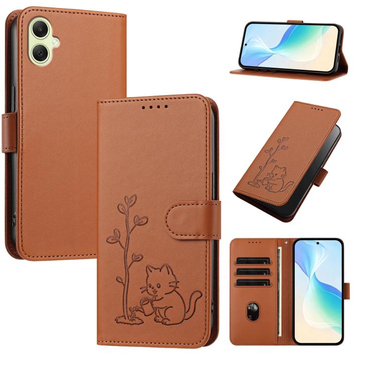 Custodia in ecopelle con fibbia a forma di albero e gatto per Galaxy A17 / A16 e