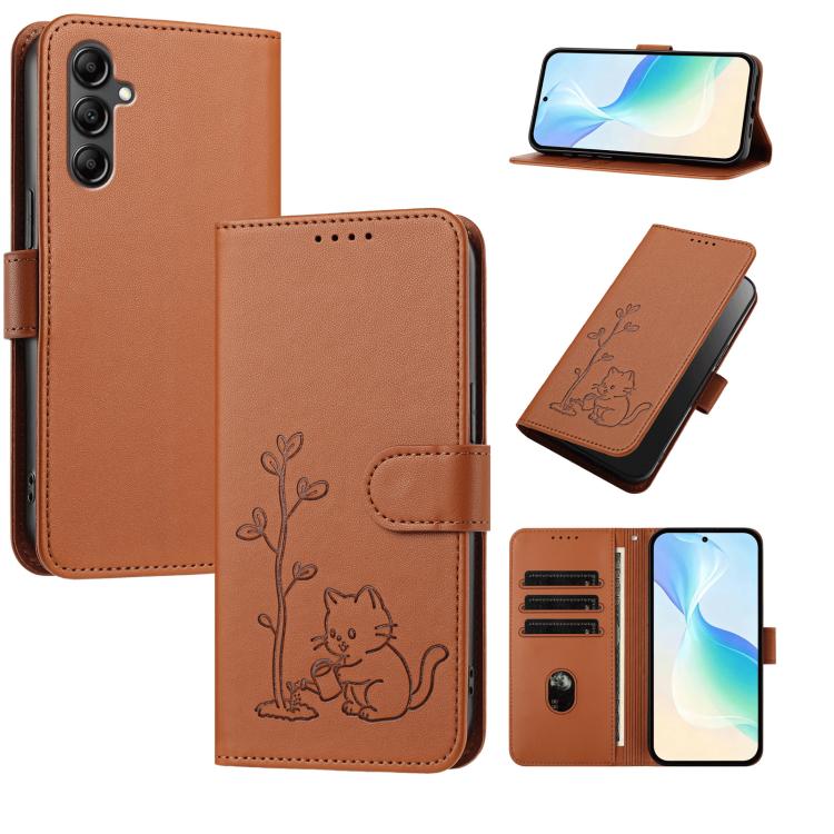 Custodia in ecopelle con fibbia a forma di albero e gatto per Galaxy A15 4G e