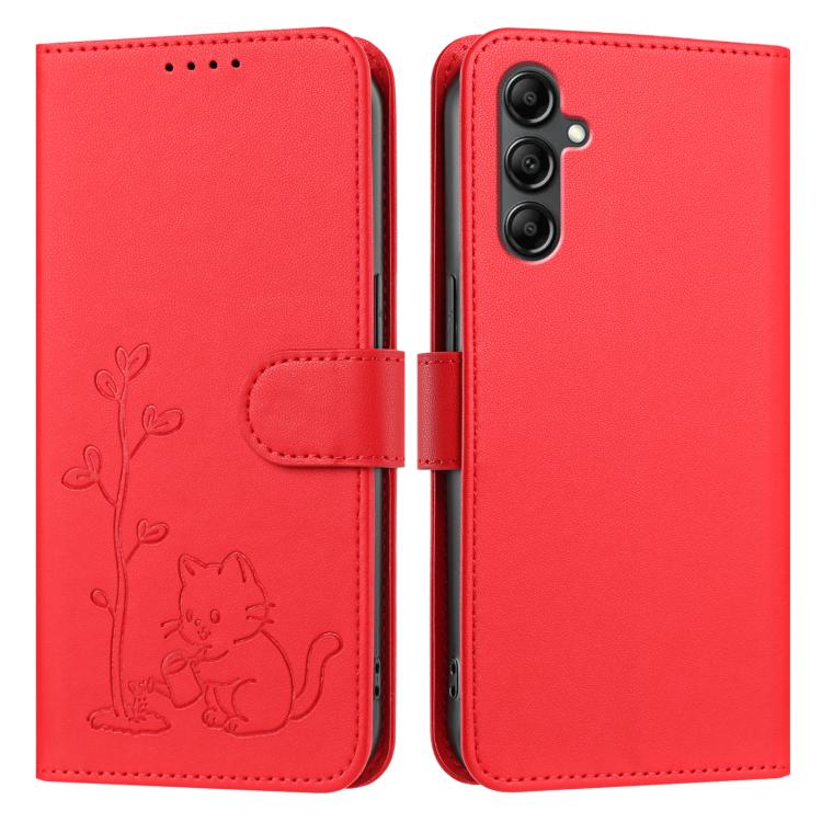Custodia in ecopelle con fibbia a forma di albero e gatto per Galaxy A17 / A16 e