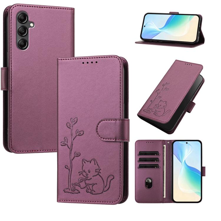 Custodia in ecopelle con fibbia a forma di albero e gatto per Galaxy A17 / A16 e