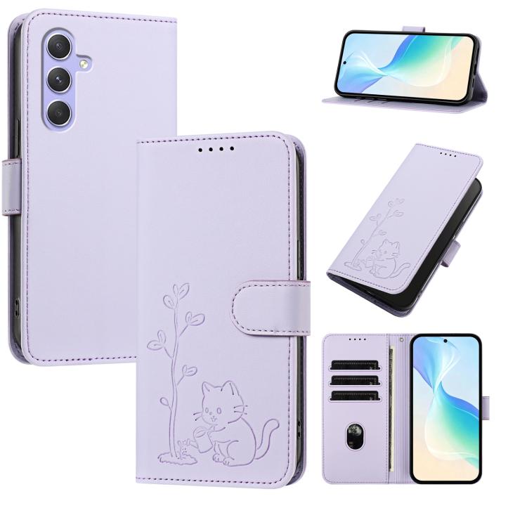 Custodia in ecopelle con fibbia a forma di albero e gatto per Galaxy A15 4G e