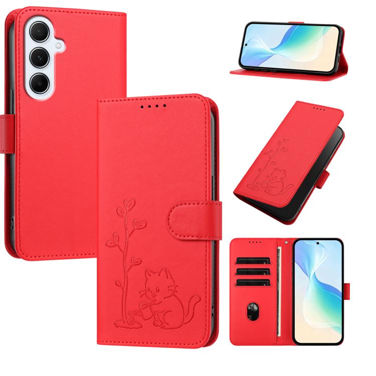 Custodia in ecopelle con fibbia a forma di albero e gatto per Galaxy A06 4G e