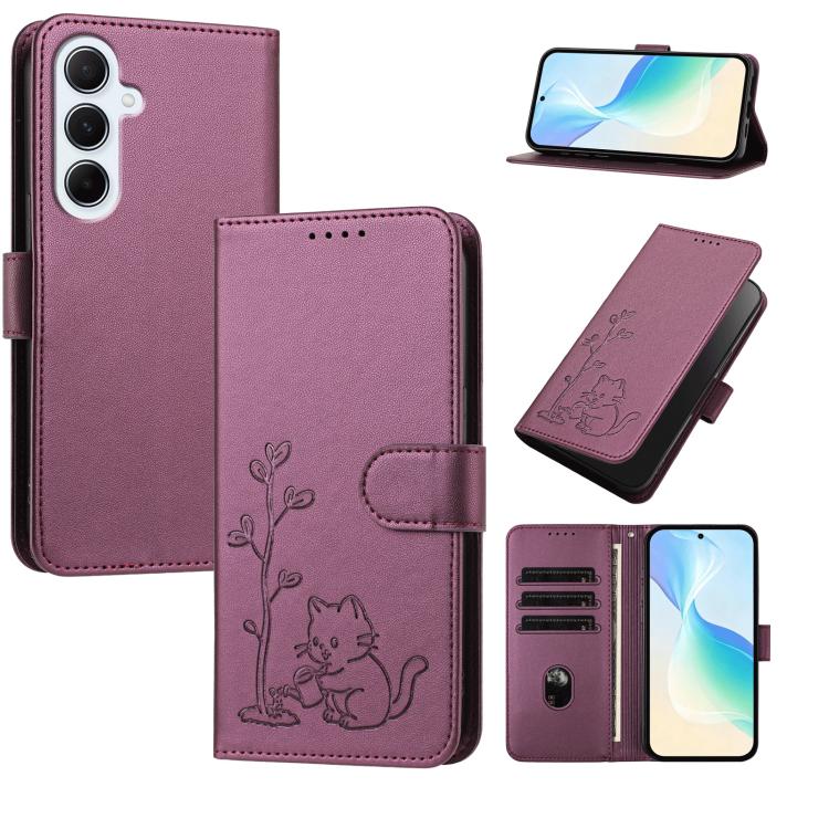 Custodia in ecopelle con fibbia a forma di albero e gatto per Galaxy A06 4G e