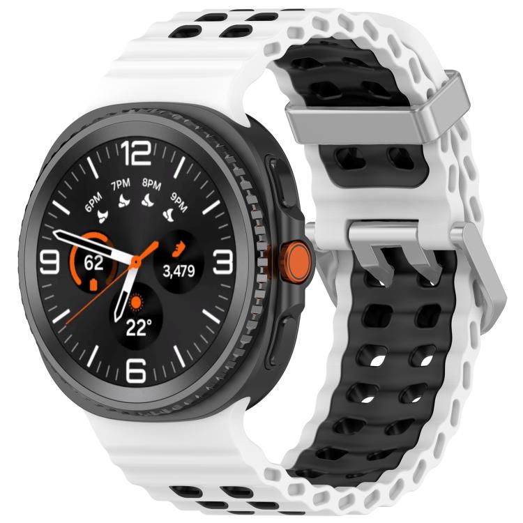 Cinturino per orologio in silicone Ocean Two Color con doppia fila di fori e fibbia argentata., For Galaxy Watch8 / Watch8 Classic