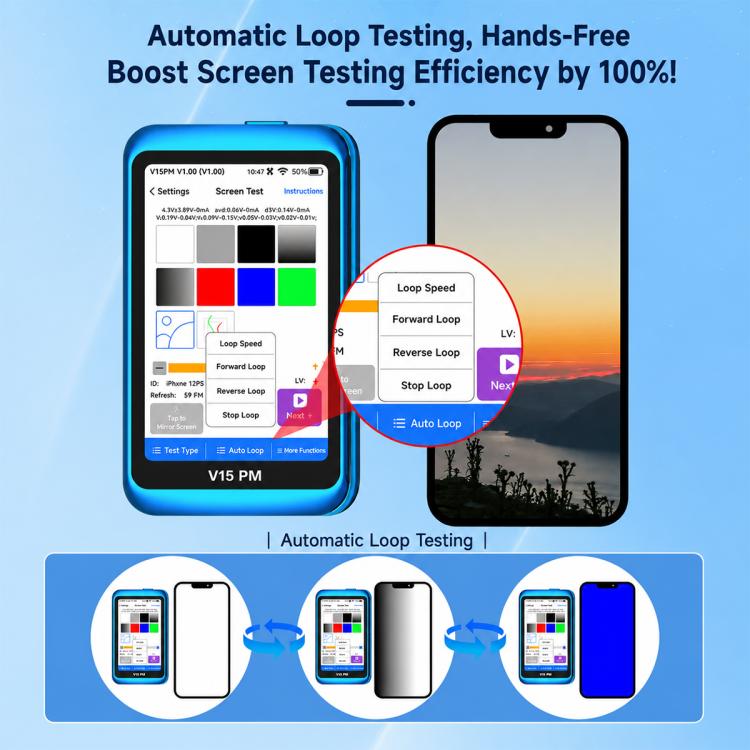 Tester professionale per touchscreen LCD JCID V15PM con cavo flessibile di test Pro Max da 7-16 pollici., V15PM Screen Tester with 7-16 Flex Cable