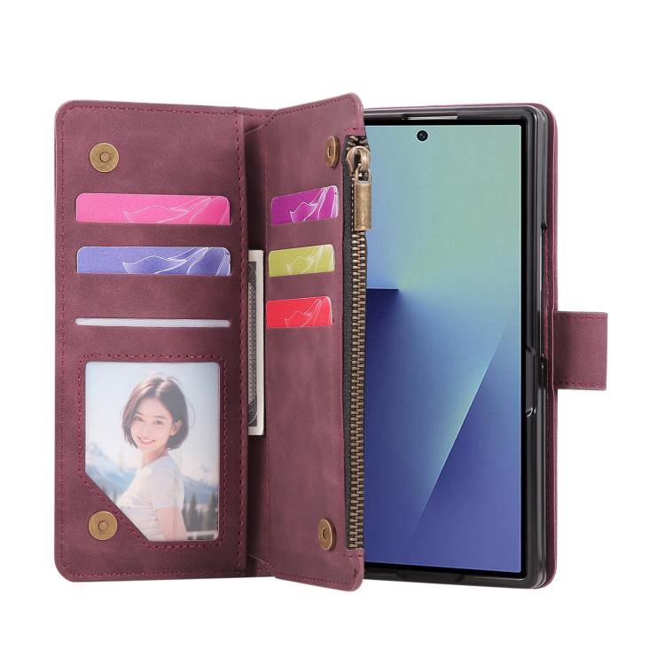 Portafoglio multifunzionale in pelle satinata con cerniera per Galaxy Z Fold8