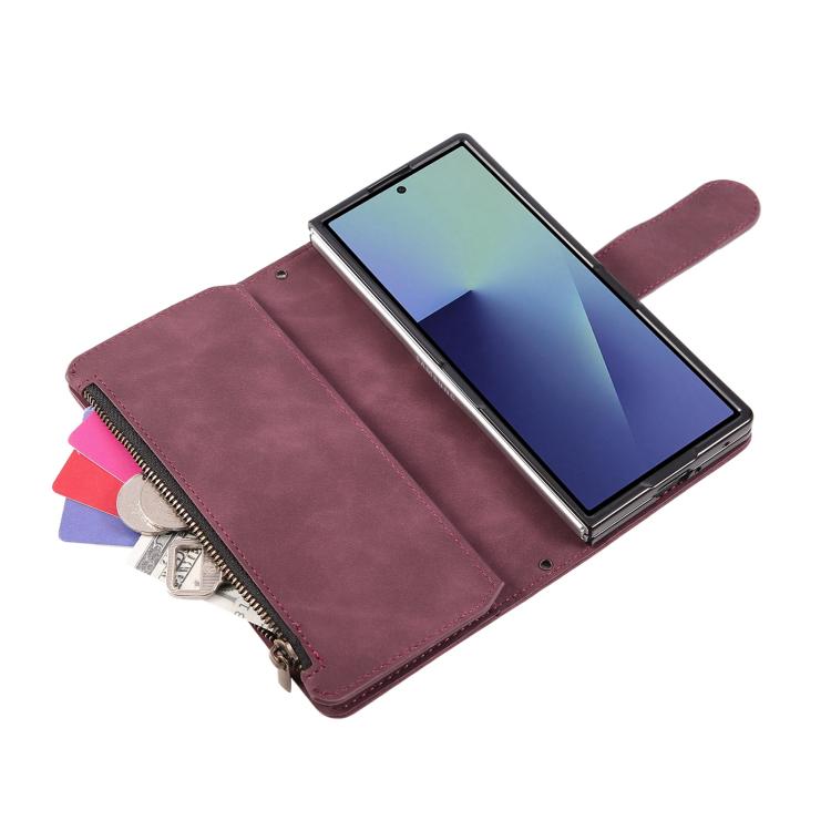 Portafoglio multifunzionale in pelle satinata con cerniera per Galaxy Z Fold8